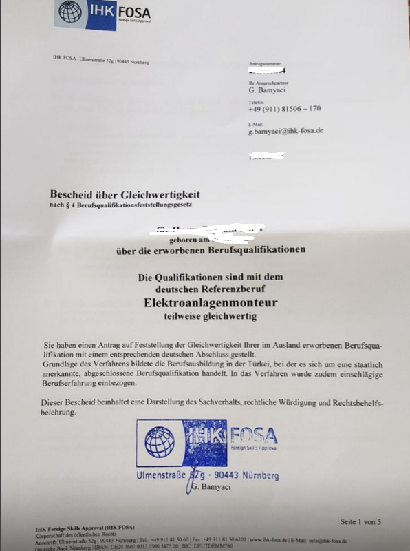 ELEKTRİK Tesisatçısı Denklik Belgesi